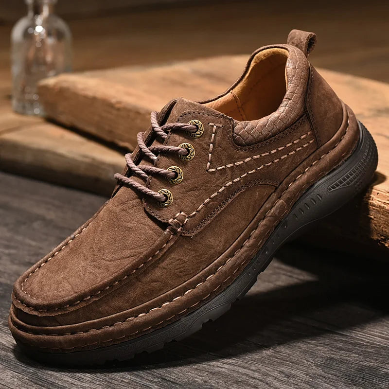 Men's Genuine Leather Lace-Up Casual Shoes