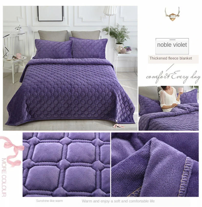 Velvet Quilted Bed Cover Blanket – Solid Color Anti-Slip Bedspread, King & Queen, 270x230cm