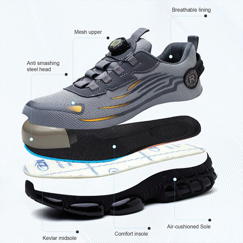 Men's Air Mesh Button-Closure Work Shoes