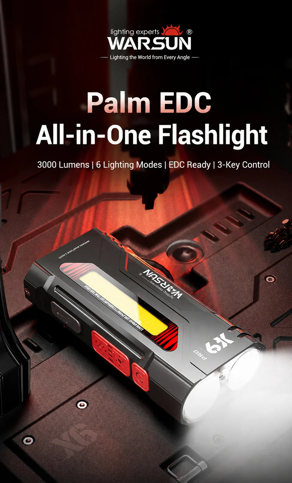 WARSUN X6 Pro Rechargeable LED Flashlight – Ultra-Bright Magnetic Work Light for Car Repair & Camping