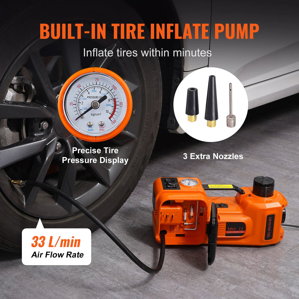 SucceBuy 5-Ton Electric Hydraulic Car Jack — Built-In Tire Inflator, LED Light, 13ft Cord for SUV, Truck & Car