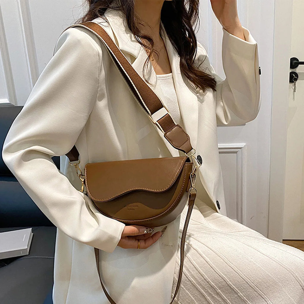 Minimalist Split Leather Waterproof Saddle Crossbody Underarm Bag – Casual Shoulder Bag for Women
