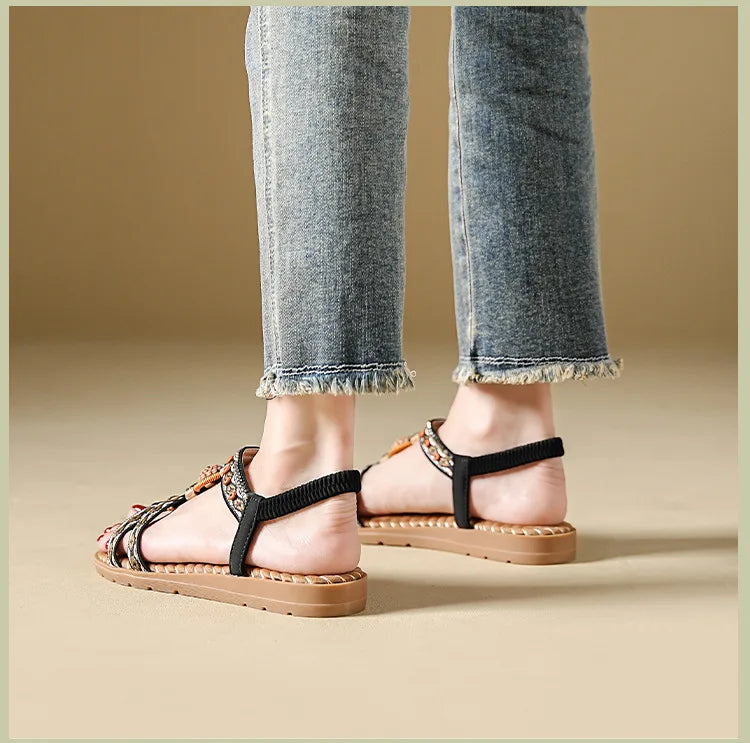 Women's Bohemian Flat Beach Sandals – Anti-Slip Elegant One-Line Sandals