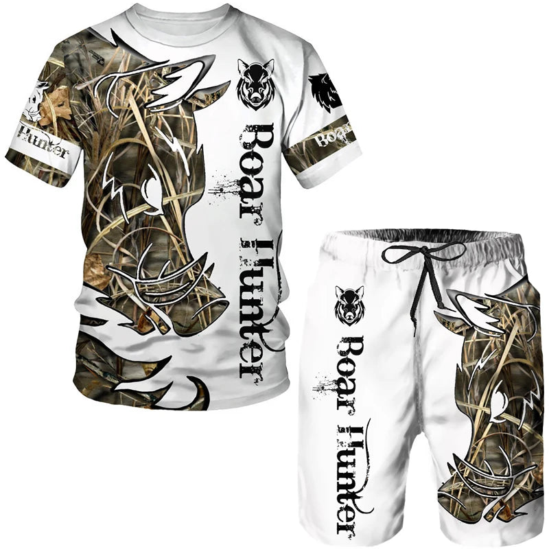 Men's 3D Tiger Print Short Sleeve T-Shirt & Shorts Set – Casual Sportswear