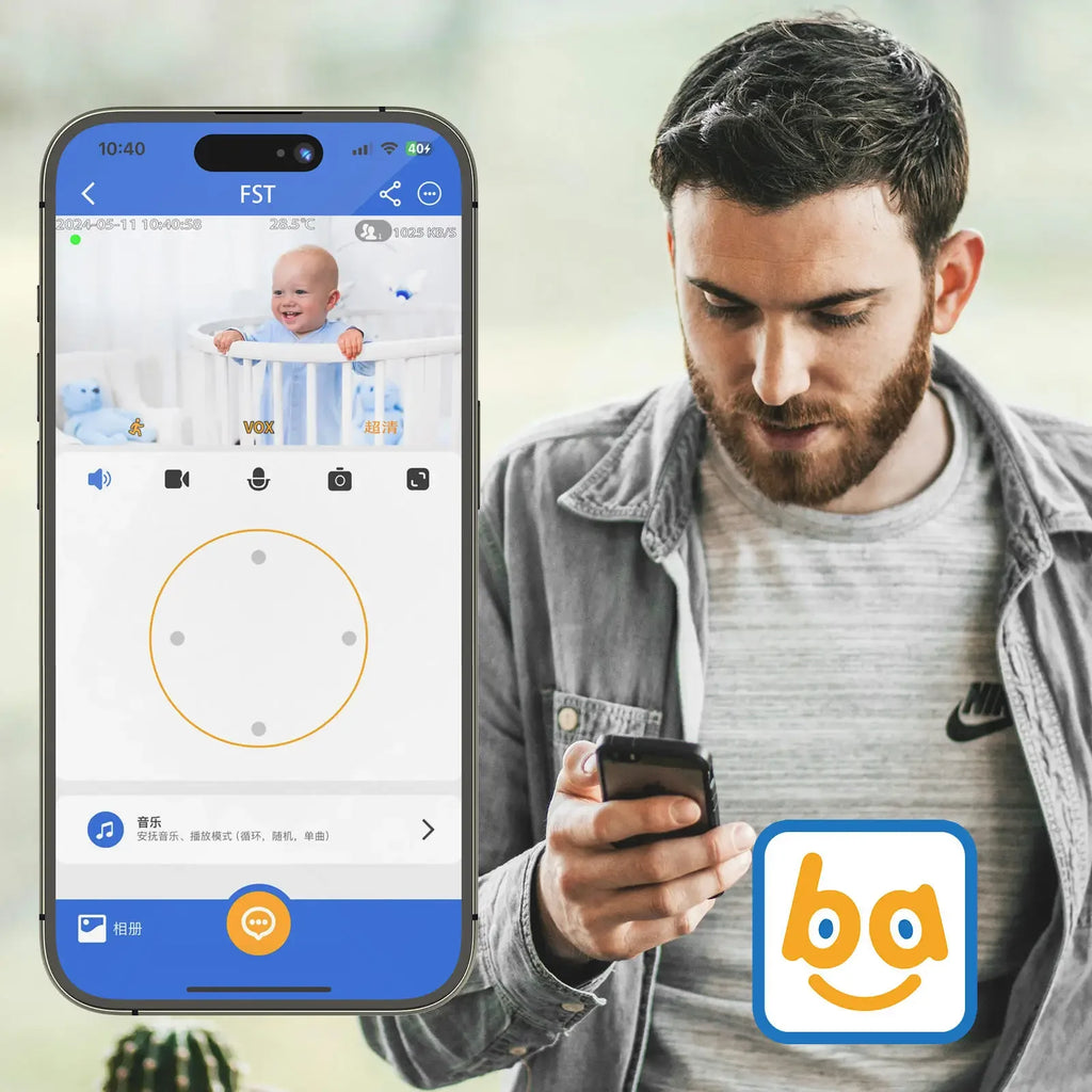 5" WiFi Baby Monitor – PTZ 355°, 3x Zoom, Night Vision, 2-Way Audio, App + Monitor, 22H Battery