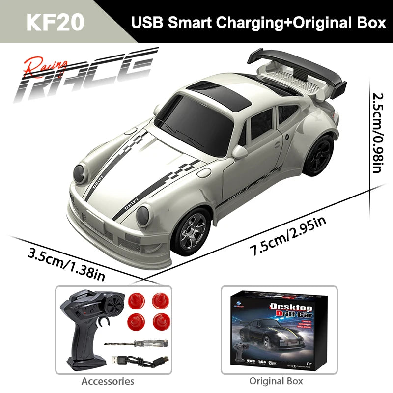 KF20 1/64 Scale Mini 4WD RC Drift Car – High Speed GTR Desktop Racing Model