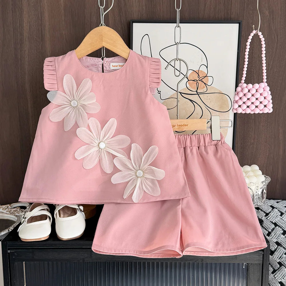 Girls 3D Flower Princess Dress — Elegant Wedding & Party Dress (2–7 Years)