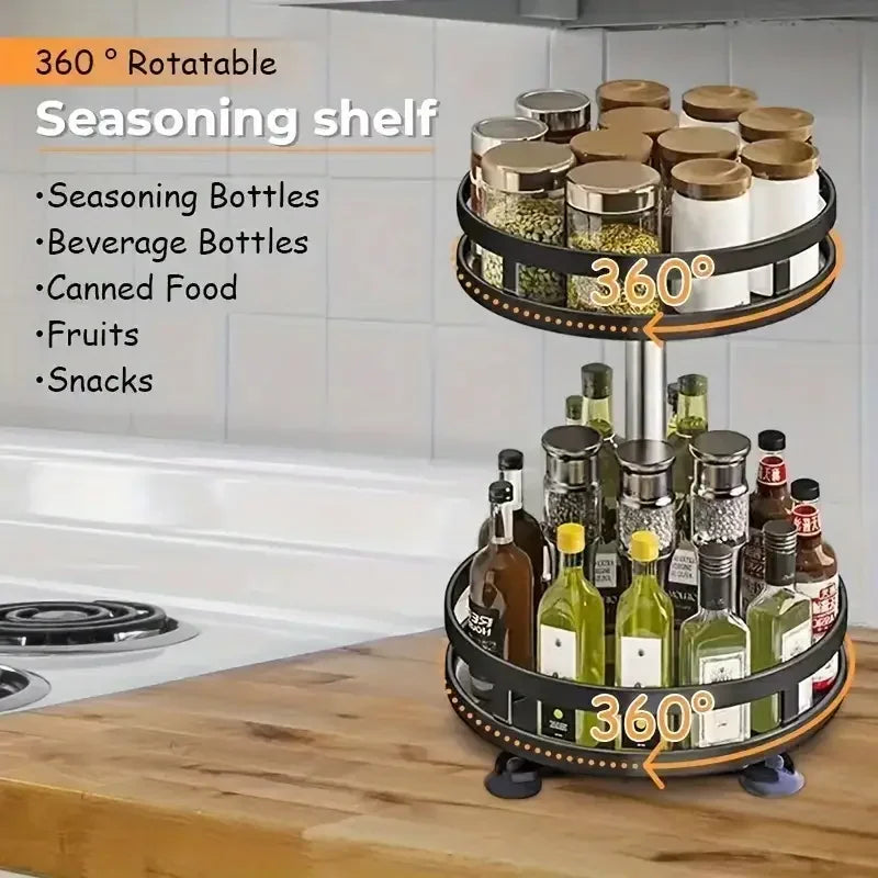 360° Rotating Multi-Layer Storage Box — Non-Slip Countertop Organizer for Kitchen, Spices & Cosmetics