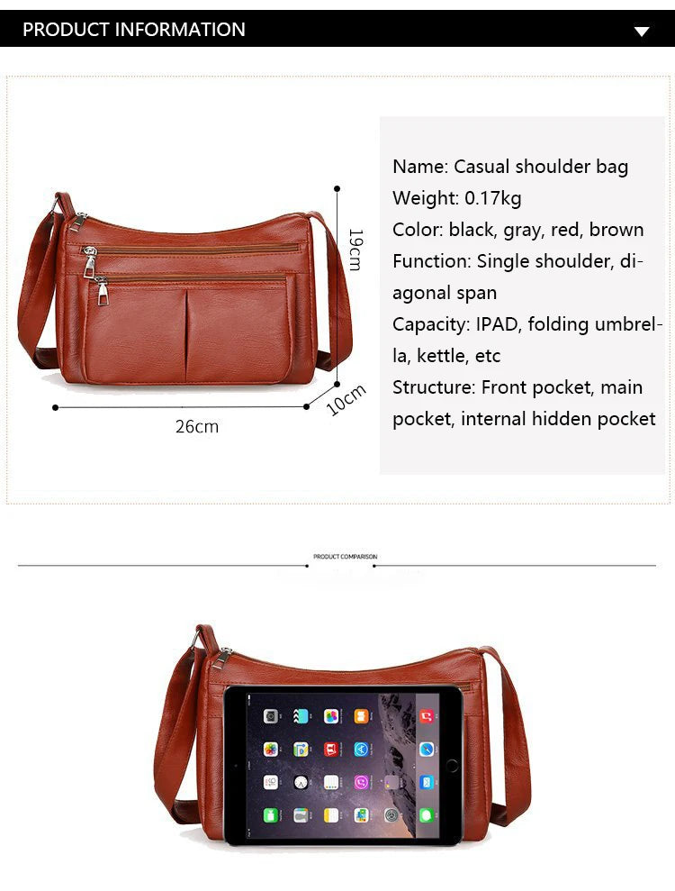 Korean Soft Leather Crossbody Shoulder Bag – Luxury Designer Tote for Women