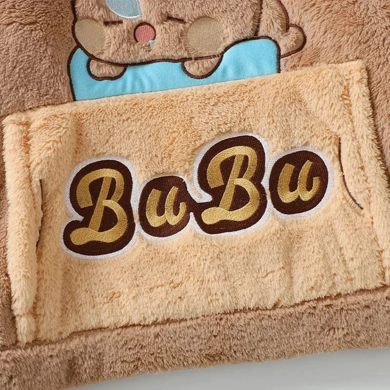 Kawaii Panda Bubu & Dudu Coral Fleece Lovers Pajamas | Cartoon Autumn Winter Sleepwear