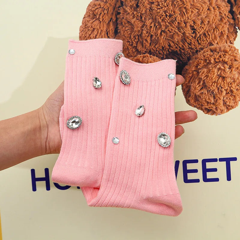 Women's Rhinestone Socks – Cotton-Blend Sparkle