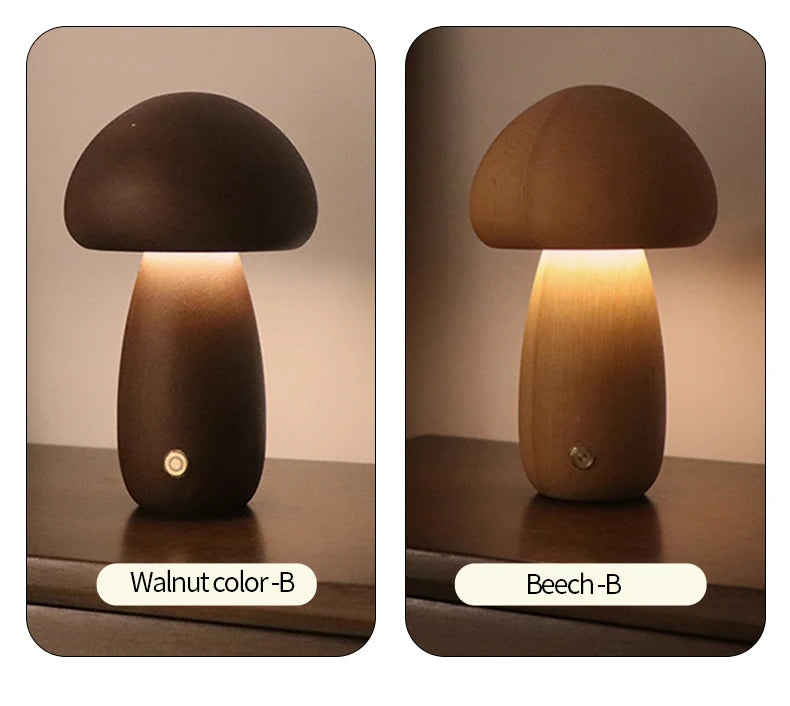 INS LED Night Light With Touch Switch Wooden Cute Mushroom Bedside Table Lamp For Bedroom Childrens Room Sleeping Night Lamps