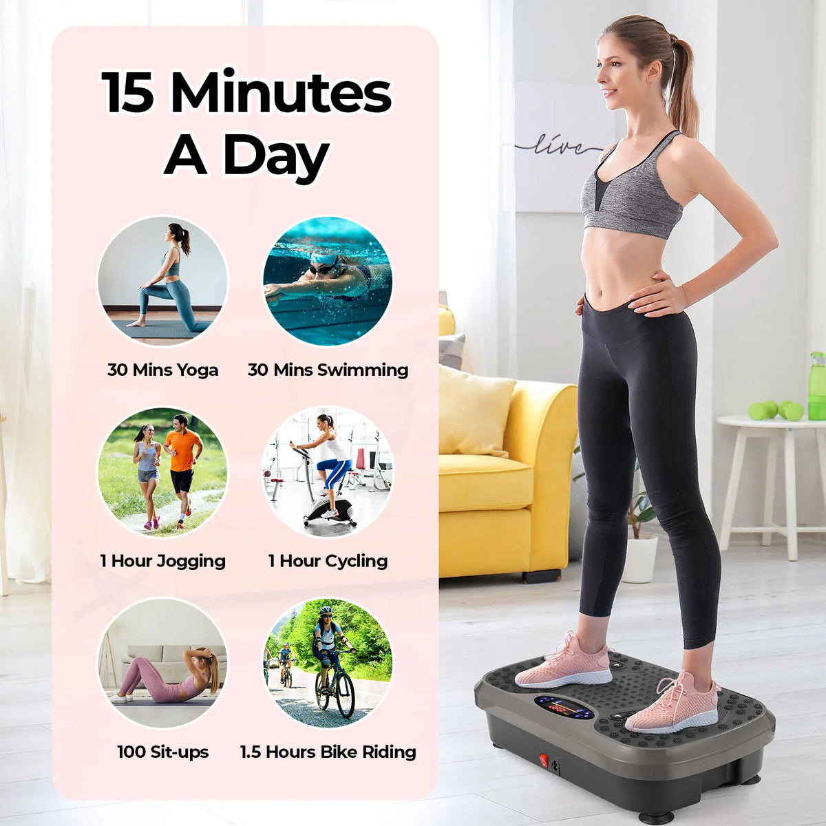 Vibration Plate Exercise Machine – Whole Body Workout Platform with Loop Bands for Home Training
