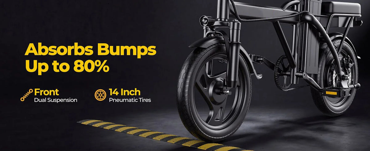 14'' Foldable Electric Bike 500W Motor 48V Battery 22MPH Max Speed 30Miles Long Range with Two Seats for Adult Mini E Bike