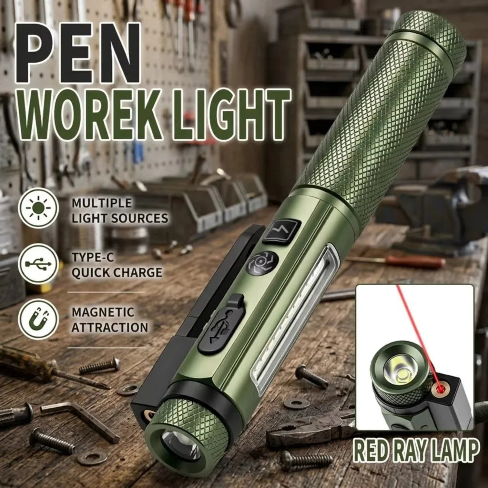 800 Lumen Rechargeable EDC Flashlight – Magnetic Pen Light for Hiking, Work & Emergencies
