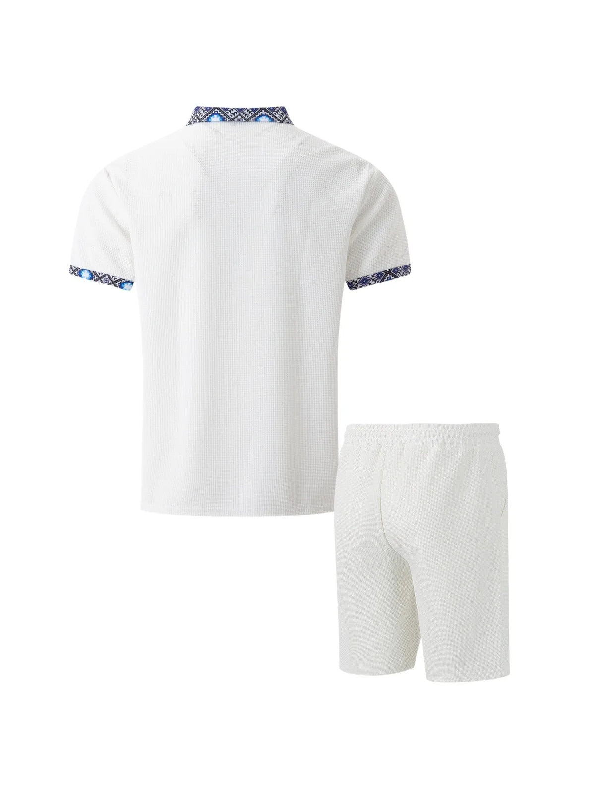 Men's Waffle Solid Color Zip Lapel Short Sleeve & Shorts Set – European Summer 2-Piece Suit