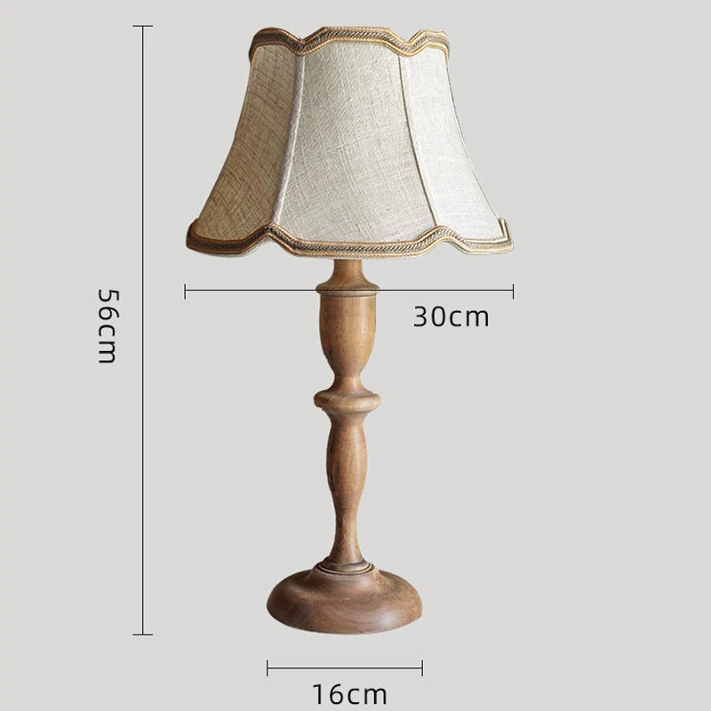 Wood Table Lamp – Vintage Fabric Shade