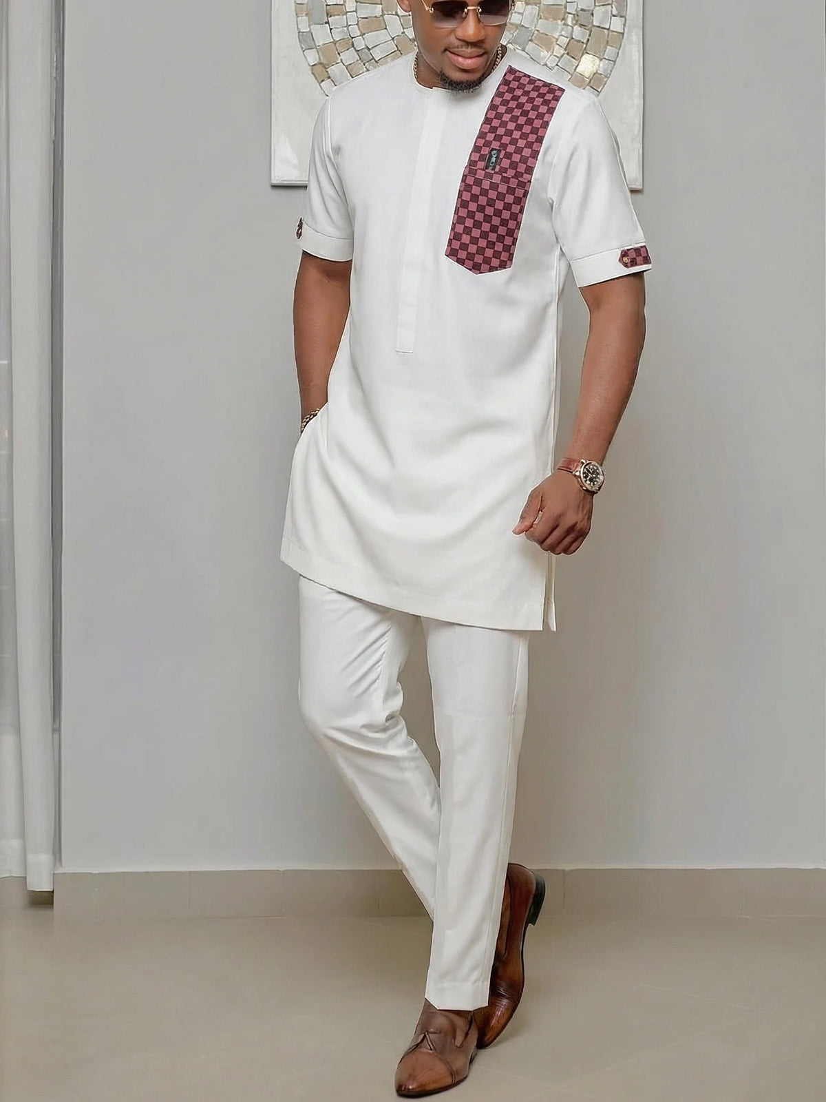 Men's African Kaunda Kaftan Long Sleeve Top & Pants 2-Piece Suit – Traditional Ethnic Wear