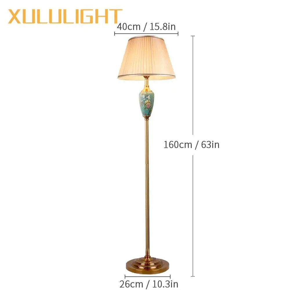Ceramic Floor Lamp – Fabric Shade & LED Lighting