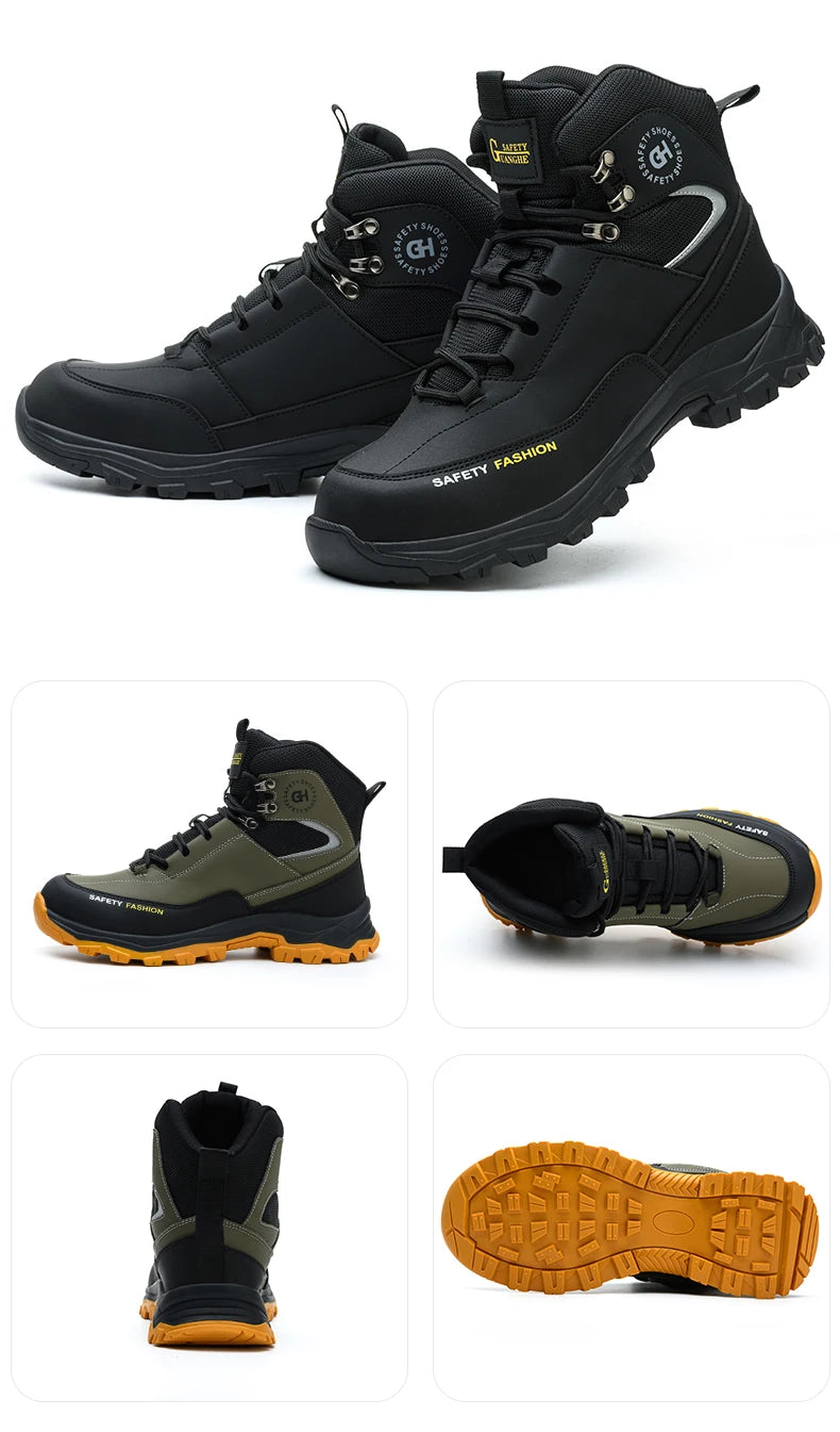 Men's Button-Closure Synthetic Work Shoes