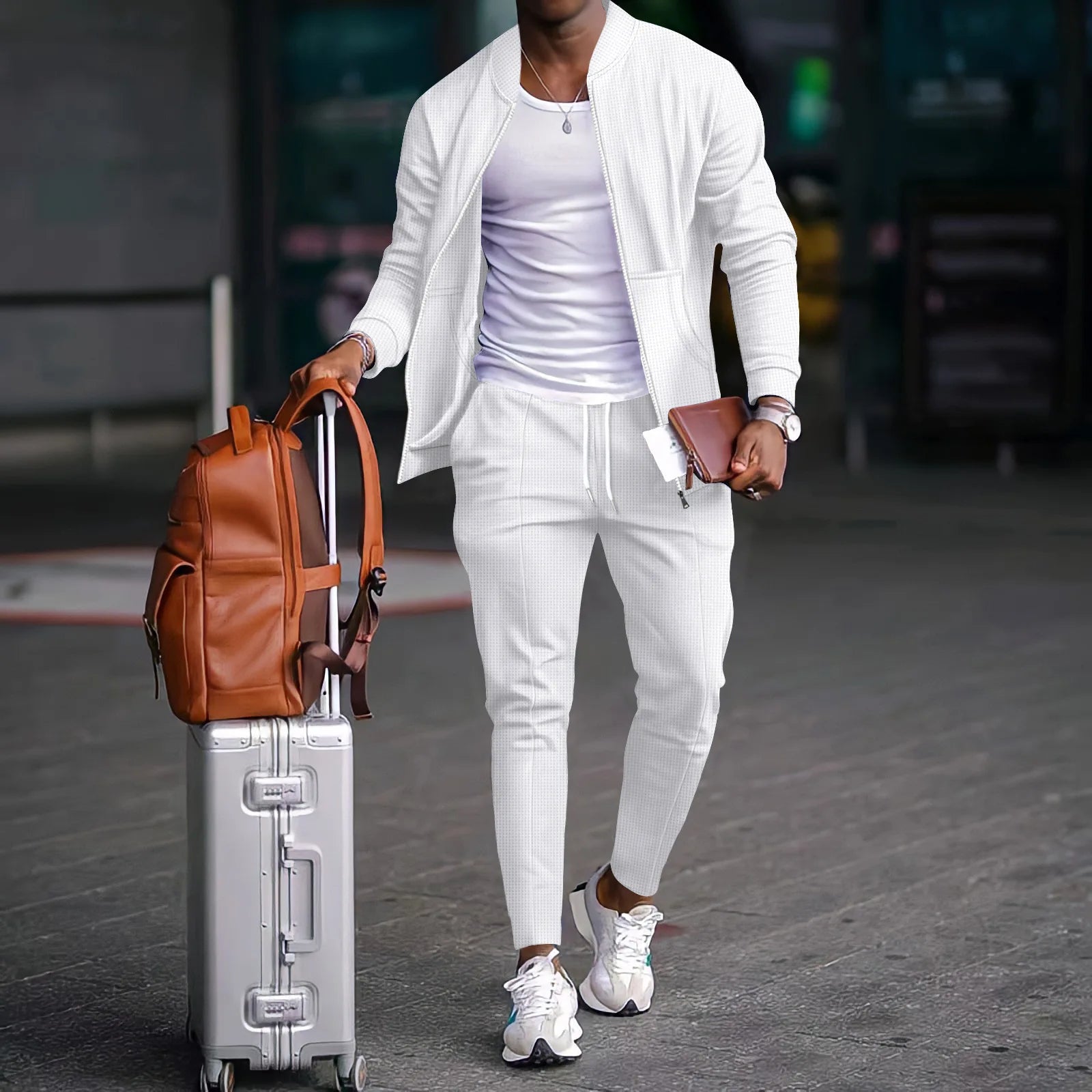Men's Waffle Knit Baseball Jacket & Pants Set – Casual High Street Co-Ord