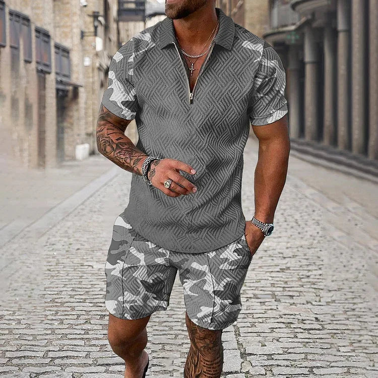 Men's 3D Printed Summer Tracksuit Set – Short Sleeve Polo Shirt & Shorts