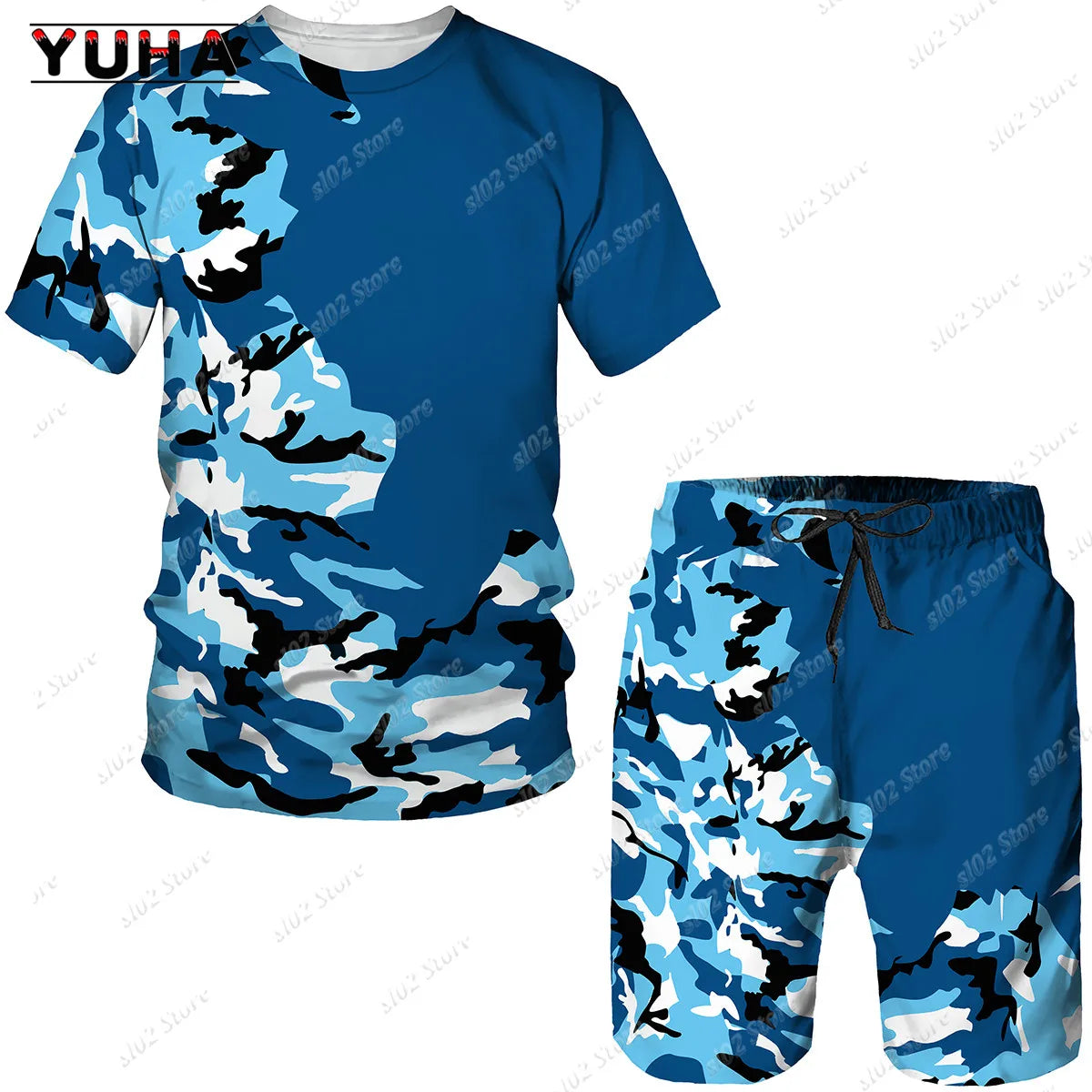 Men's Camouflage T-Shirt & Shorts Tracksuit Set – Outdoor Camping Hunting Sport