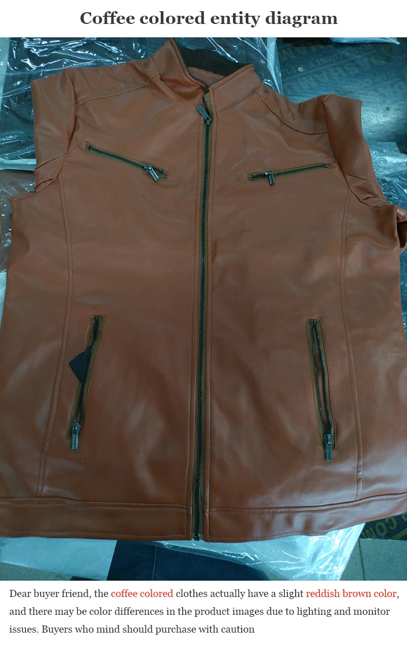 Men's Faux Leather Biker Jacket – Stand Collar Zip Front