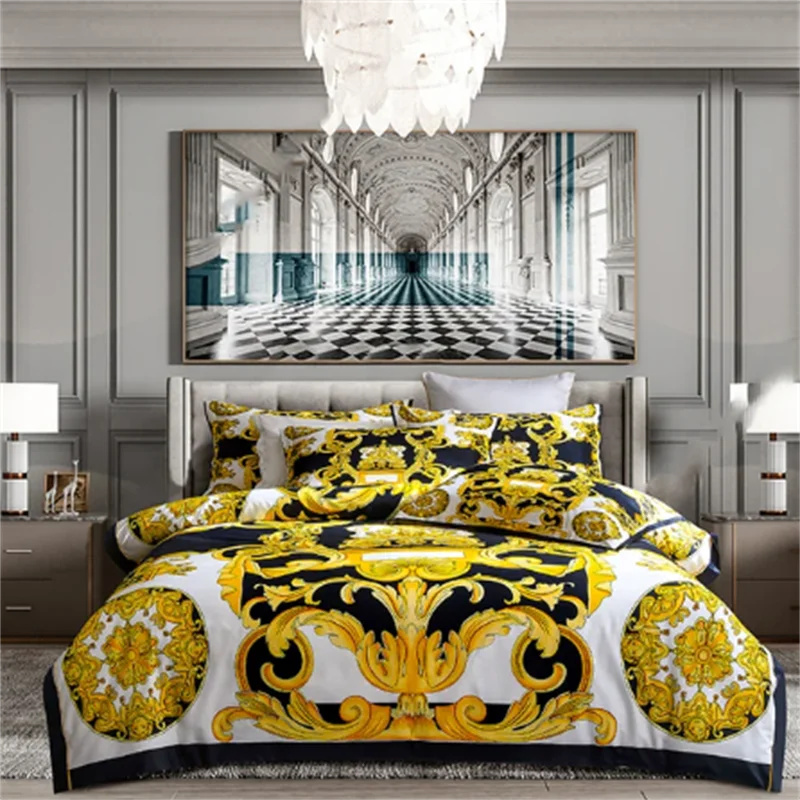 Luxury Baroque Bedding Set – Digital Print Queen & King Duvet Cover with Pillowcases