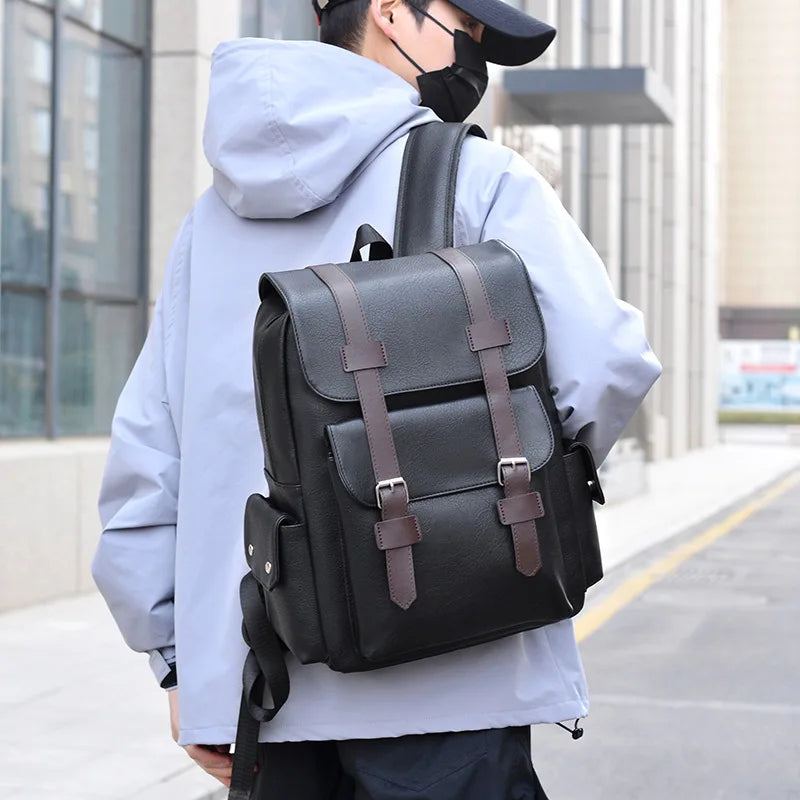 HOMEFISH PU Leather Backpack – Large Capacity Casual Daypack with 5 Pockets