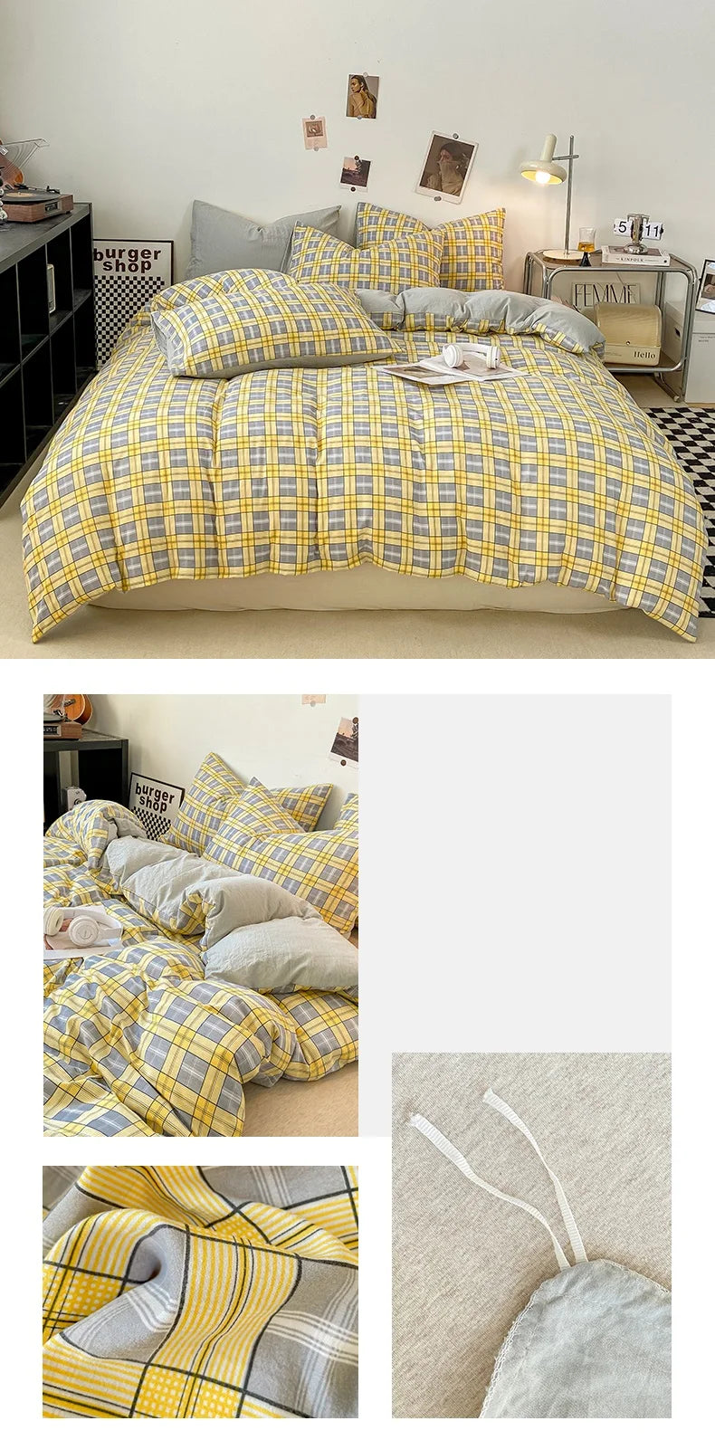 Plaid Double-Sided Quilt Cover – Skin-Friendly Duvet Cover, Single to King (No Pillowcase)