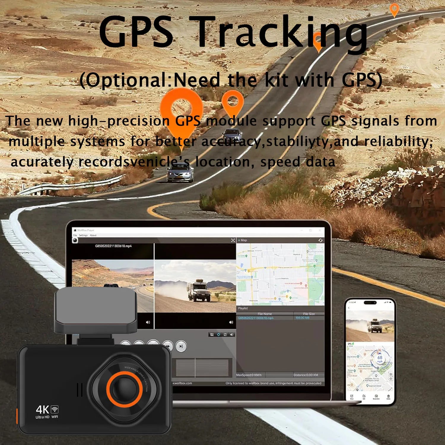 UHD 4K+2.5K Dual Lens Dash Cam – WiFi, GPS, WDR Night Vision, Mini Car DVR Black Box