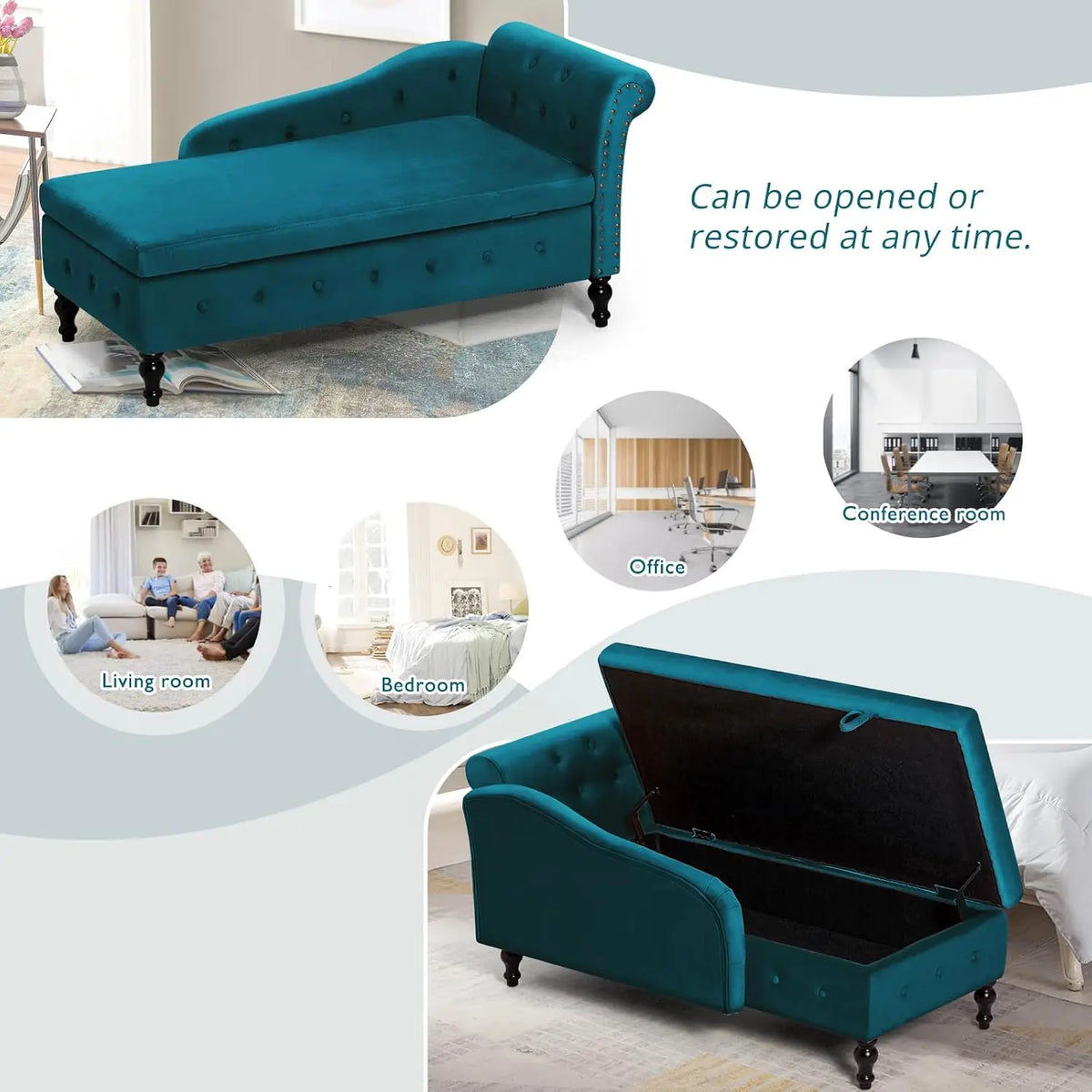 Velvet Storage Chaise Lounge with Right Armrest