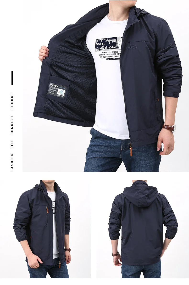 Men's Hooded Hiking Windbreaker – Multi-Pocket Jacket