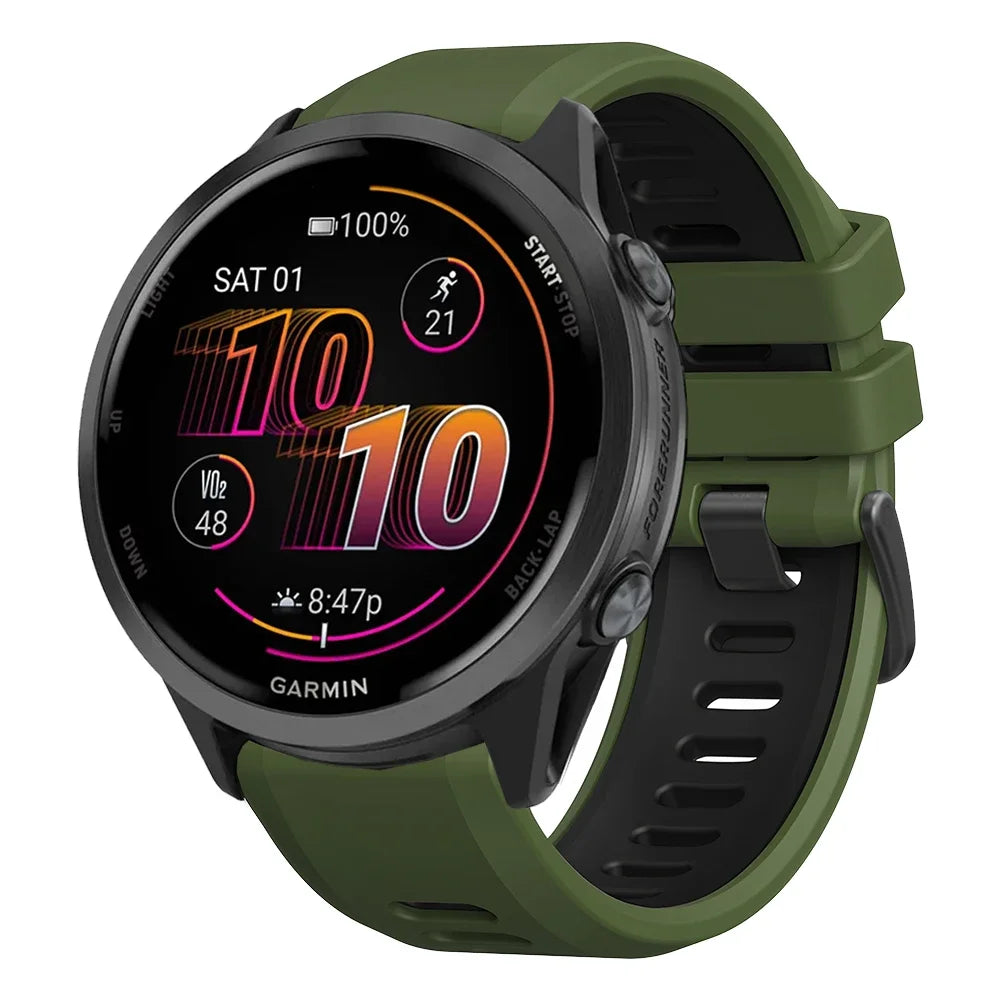 Two-Tone Silicone Sport Watch Band for Garmin Forerunner 265/255/570 & Venu 2/3 | 22mm Quick Release Strap
