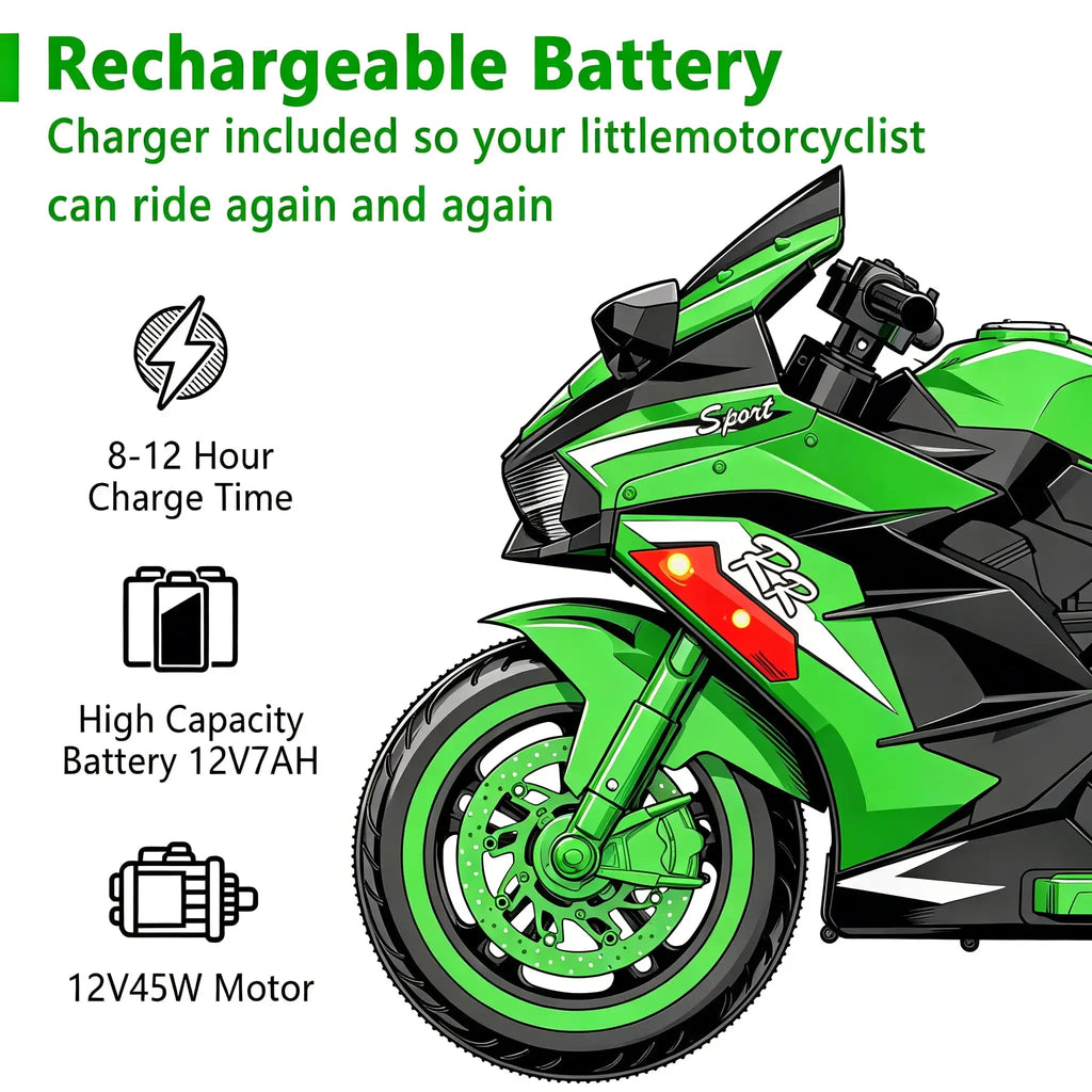 12V Kids Ride-On Motorcycle – Three-Wheel Electric Toy with Remote