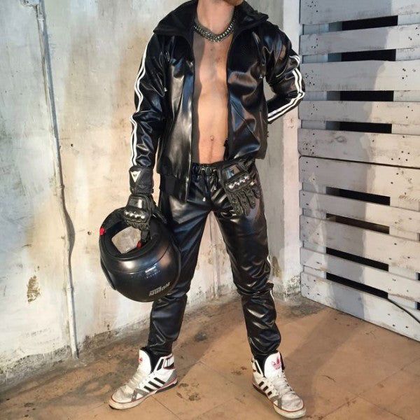 Men's PU Leather Jogging Tracksuit Set – Zip Vest & Pants Sportswear | Authority Asset Brand