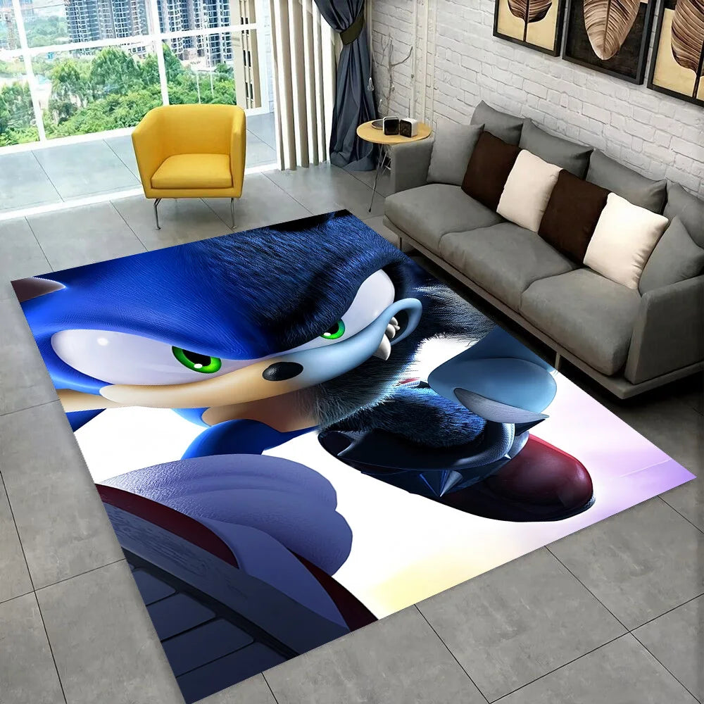 3D Retro Sonic Area Rug – Non-Slip Kids Carpet for Bedroom, Living Room & Playroom