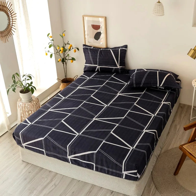 Fashion Print Elastic Fitted Sheet – Non-Slip Mattress Cover with Pillowcase, Multiple Sizes