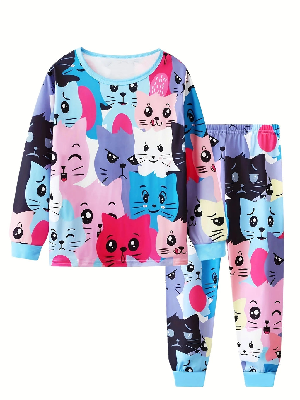 Girls' Unicorn Cartoon Long Sleeve Pajamas | 2-Piece Kids Sleepwear Set