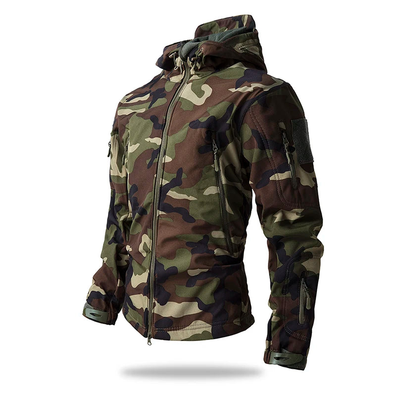 Men's Soft Shell Tactical Fleece Hooded Jacket