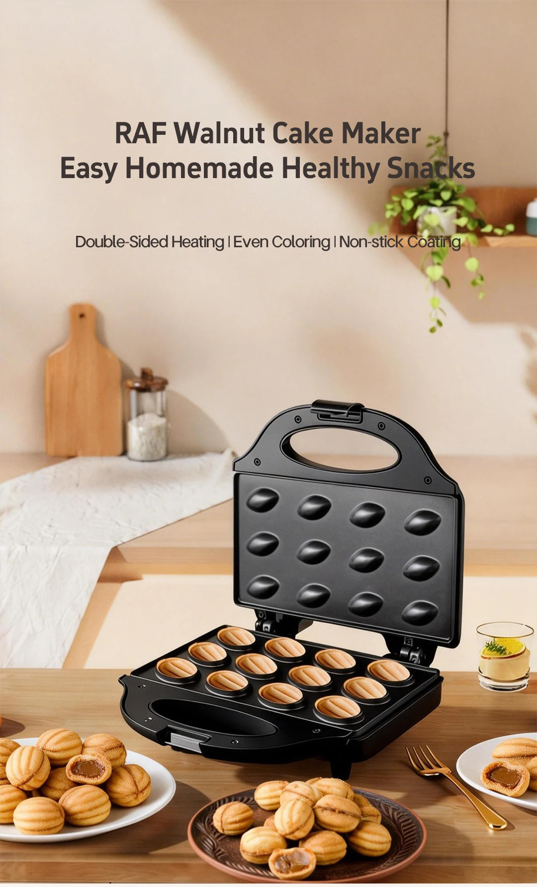 Electric Walnut Cake Waffle Maker — 12-Hole Nut-Shaped Biscuit & Snack Baking Machine