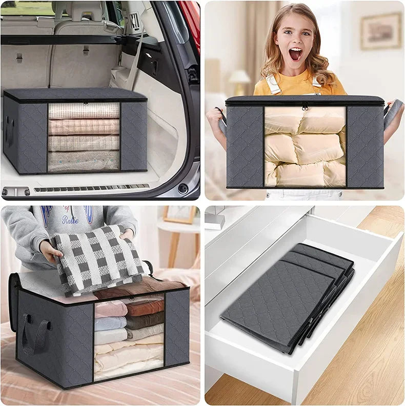 Foldable Clothes & Quilt Storage Bag – Large Capacity Dustproof Bedroom Closet Organizer
