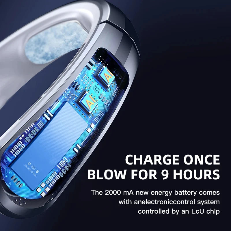 Lenovo 8000mAh Bladeless Neckband Fan — Digital Display USB Rechargeable Portable Neck Air Cooler