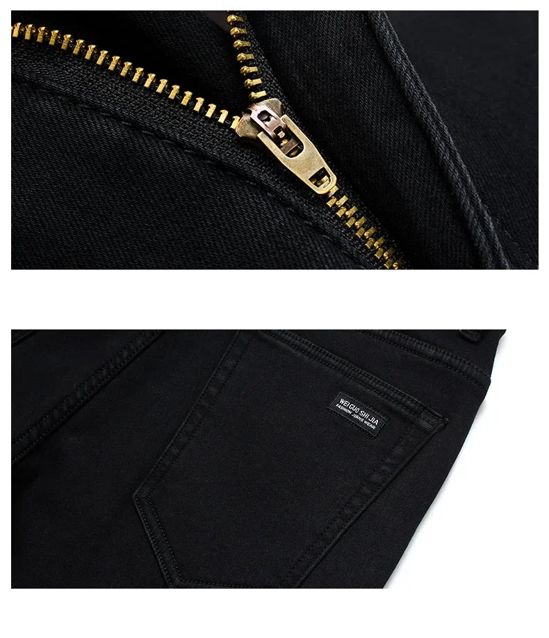 Men's Soft Stretch Black Biker Jeans — Slim Fit Moto Denim