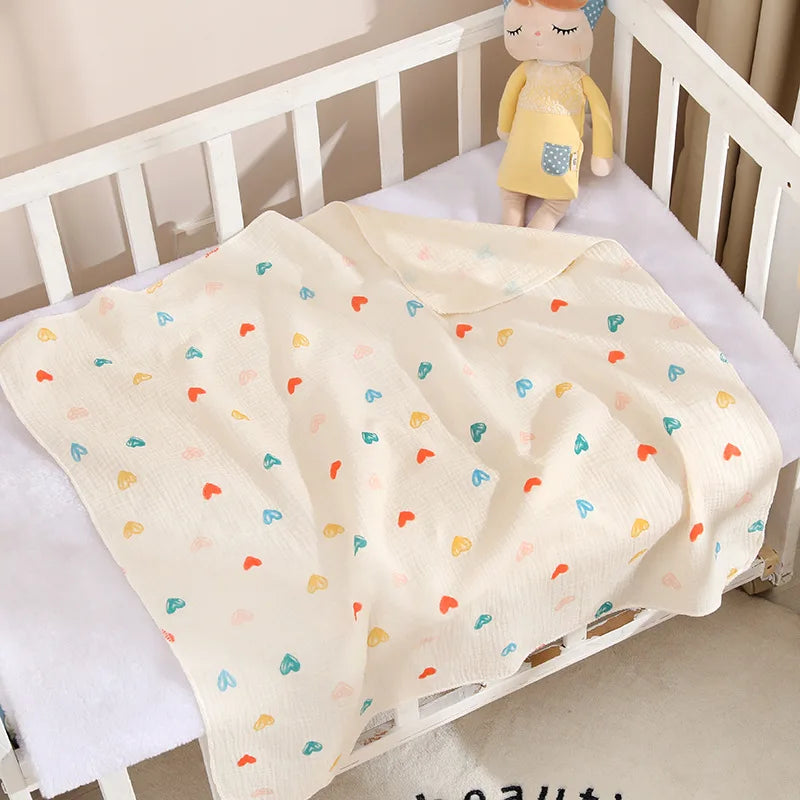 Cartoon Print Cotton Muslin Baby Swaddle Blanket – Soft Breathable Newborn Receiving Blanket