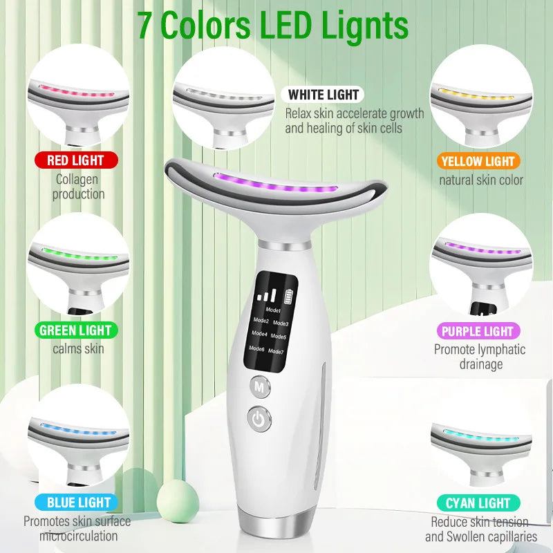 7-Color LED EMS Facial & Neck Massager – Microcurrent Vibration Beauty Device for Face & Shoulders