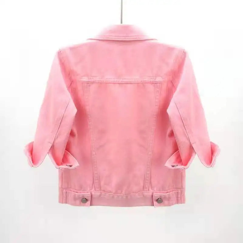 Women's Denim Jacket – Short Casual Jean Coat in Pink, White, Light Blue & Lavender
