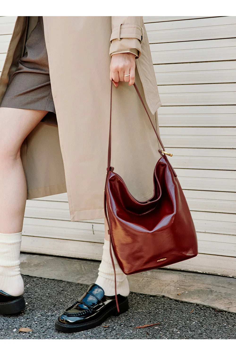 LA FESTIN Genuine Leather Bucket Bag – Designer Crossbody Shoulder Handbag for Women