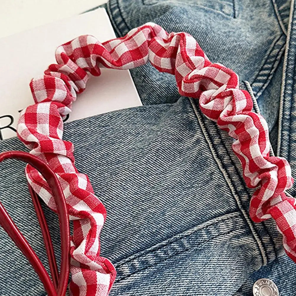 Fashion Grid Lace Ribbon Shoulder Bag – Stretchable Underarm Bag for Daily Commuting & School
